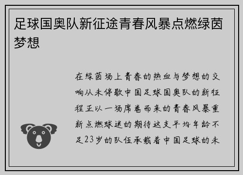 足球国奥队新征途青春风暴点燃绿茵梦想